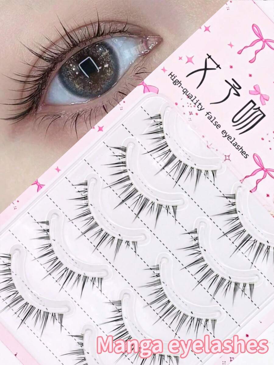5對漫畫風假睫毛,自然外觀,動漫假睫毛,透明睫毛梗,自然漫畫假睫毛,韓/日系風格,Cosplay假睫毛 - 查看 1