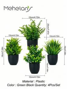 MEHELANY 4/1件裝人造植物 綠色人造盆栽 塑膠人造花盆 迷你人造植物 黑色花盆 適合居家室內 辦公室 餐桌 農舍風 浴室裝飾 庭院裝飾 送禮 花園裝飾 戶外植物 - 綠色 - 查看 9