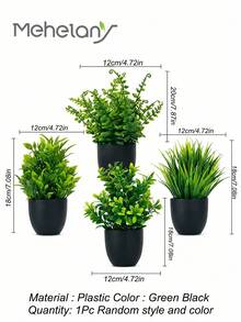 MEHELANY 4/1件裝人造植物 綠色人造盆栽 塑膠人造花盆 迷你人造植物 黑色花盆 適合居家室內 辦公室 餐桌 農舍風 浴室裝飾 庭院裝飾 送禮 花園裝飾 戶外植物 - 綠色 - 查看 10