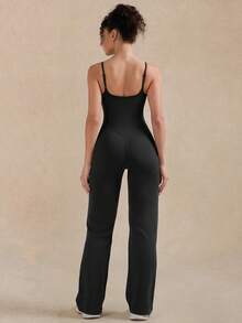 VVX Women's Wide Leg Yoga Jumpsuit Square Neck Adjustable Spaghetti Straps, Sleeveless Solid Color Workout Yoga Sports Gym Jumpsuit Unitard - Black - View 4