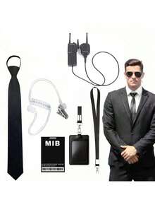5pcs Military Uniform Accessories Set, Includes Tie, ID Card, Walkie-Talkie, Earbuds, Badge, Role Play Props And Party Decorations, Suitable For Meetings And Various Events - Multicolor - View 3