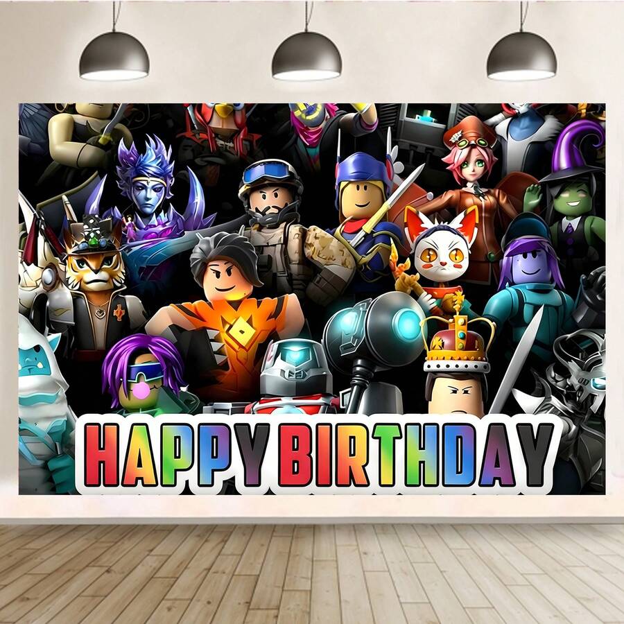 授權 方塊角色黑色經典方塊生日主題生日派對用品趣味裝飾背景布裝飾派對輕量裝飾卡通動漫攝影布橫幅海報攝影道具趣味裝飾完美派對生日裝飾背景橫幅攝影背景派對生日裝飾拍照亭橫幅道具,尺寸 82.7*59.1/59.1*39.4/39.4*29.5 英吋 - 彩色 - 查看 1
