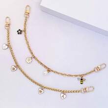 1pc Handbag Replacement Chain Shoulder Strap Accessory, Fashionable & Unique Women's Jewelry Party Accessory: Oil Drop Rhinestone Bee Pendant Chain, White Flower Bag Chain Charm, Bag Decor Chain, Pendant, Decorative Bag Chain Hanger, Accessory, Suitable For Women's Shoulder Bags, Underarm Bags, Can Be Used To Decorate Bags, As A Bag Charm, Or As A Birthday/Holiday Gift For Others - Gold - View 2