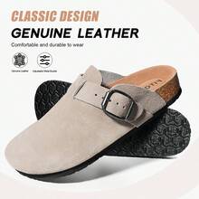 Men's Clogs With Arch Support Adjustable Strap Buckle Suede Round Toe Clogs Size 7-14 - 灰褐色 - 查看 2