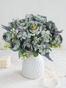 1pc Artificial Peony & Hydrangea Silk Flower Bouquet, Wedding Decor, Bridal Bouquet, Home, Restaurant, Bedroom, Balcony, Vase Decoration, Outdoor Garden, Valentine's Day, New Year Decoration, Valentine's Day Gift, Birthday Gift, Graduation Gift - Green - View 7
