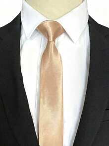 1pc 5cm Solid Color Slim Necktie, Handmade Tie Suitable For Weddings And Business Occasions - Champagne - View 3