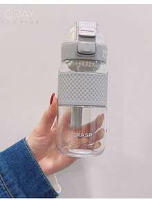1pc Flip-Top Direct Drinking Water Bottle, Designed For Students, Leak-Proof And Easy To Clean, Built-In Portable Handle, Suitable For School And Outdoor Camping - Light Grey - View 13