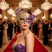 Halloween Rhinestone Butterfly Mask - Sparkling Butterfly Shape With Bright Rhinestone Embellishments, For Masquerade, Cosplay Dress Up - 紫色 - 查看 4