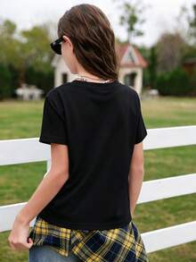 Cotton KidsT-Shirt With Pink Lettering Butterfly Design, Street Style Short  For Boys / Girls, Comfortable  Breathable Summer Daily Wear, New Arrival - Black - View 6
