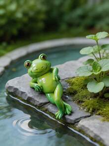 Forest Home Decor 3pcs Frog Figurine Set, Digging, Bathing, Lazy Frog Resin Sculptures, Aquarium Decoration, Water Landscape Fish Tank Decor, Cute Animal Mini Figurines, Suitable For Home Bookshelf And Desk - Forest Frog - View 7