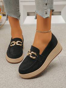 2026 Spring/Autumn New Retro Slip-On Shoes For Women, Thick Sole Platform Casual T-Strap Mary Jane Loafers - Black - View 5