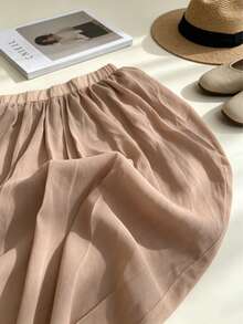 Summer New Nude Pink Chiffon Asymmetrical High Waist Elastic Waist Draping Flowy Slimming Harem Pants - Nude Pink - View 6
