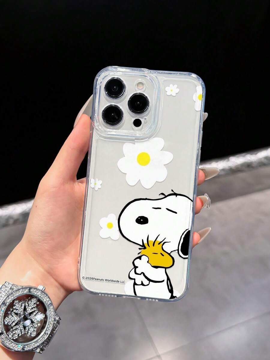 Miniso 正版 Snoopy 透明全包覆手機殼，適用於 iPhone 17 Pro Max、17、16 Pro Max、15 Pro Max、16 Pro Max、14、13、12、11、14 Pro、15 Plus、12 Pro、16 Plus、XS、14 Pro Max、13 Pro 及其他機型，可愛卡通印花 - 無色 - 查看 1
