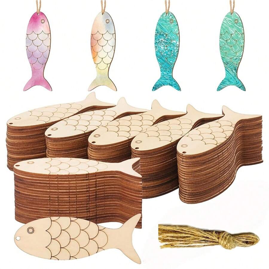 10/20pcs Wooden Fish-Shaped Craft Set - Elegant Decorations For Holidays, Weddings, And Birthdays - Fish-Shaped Tag Craft Gifts For Party Decor And Home Embellishment - Color - View 1