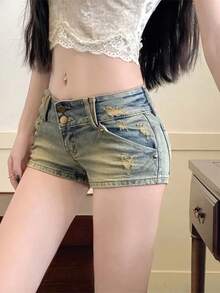 Women Denim Shorts - Blue - View 8