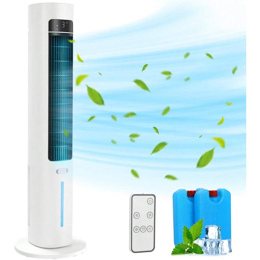 Tower Fan Aroma Function With Ice Crystal Box Remote Control 6.5 M/S 3 Speeds 4 Modes 12 Timers 50° Oscillation Pedestal Fan Cooling Humidification Sleep Function For Bedroom - 查看 1