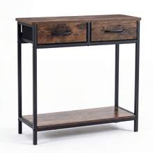 Small Entryway Table Modern Sofa Table With 2 Fabric Drawers & Open Compartment Metal Frame For Entrance Hallway & Living Room - Brown - View 10