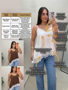 Women's Tank Top With Delicate Lace, Thin Asymmetrical Straps, Elegant Casual Fashion, One Size - 霧霾藍 - 查看 3