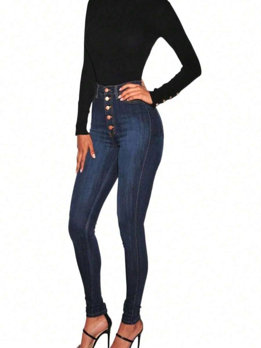 Wish Hot Selling Women's Jeans High Waist Sexy Stretch Slim Fit Jeans For Women - Màu xanh hải quân - Xem 1