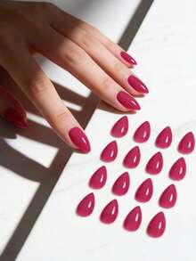 120pcs Almond-Shaped Nail Art Set, Fuchsia Acrylic Nail Tips, Fashion Versatile Wear, Suitable For Women All Seasons Solid Color Nail, Detachable Press-On Nails - Multicolor - View 4