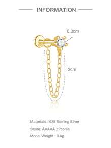 1pc Women's Tassel 925 Sterling Silver Ear Studs, Classic Cartilage/Helix/Conch Earring, Flat Back, Suitable For Daily Wear And Party, Exquisite Jewelry - Gold - View 6