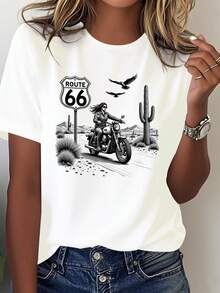 66 Motorcycle Desert Adventure Pure -Coded Women'S Comfortable T-Shirt - White - View 7
