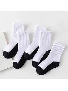5 Pairs Black & White Casual Socks, Elastic Mid-Calf Sport Breathable Socks For Students - Black and White - View 4