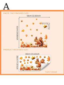 Autumn Thanksgiving Maple Leaf Squirrel Window Clings, Double-Sided Maple Leaf Stickers, Anti-Static Window Clings, Waterproof Window Clings - Using Static Adhesion Principle, Suitable For Cabinet Doors, Bathroom Glass Windows, Home Decor, And Harvest Festival, Autumn, Thanksgiving And Halloween Holiday Decorations. - Multicolor - View 5
