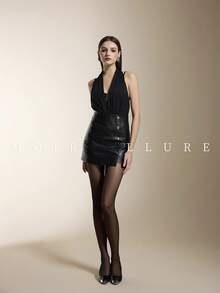 MOIRÉALLURE 1雙女款素色透膚時尚緊身內搭褲，適合日常穿搭與夜店風格 - 黑色 - 查看 7