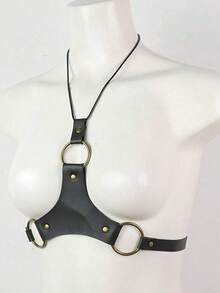 1件裝女款黑色龐克風倒Y型PU皮革胸部束帶身體飾品，適合祭典、派對、演唱會與表演 - 黑色 - 查看 6