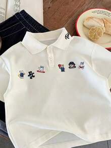 男童/女童夏季 Polo 衫，儿童休闲可爱短袖 T 恤 - 白色 - 查看 5