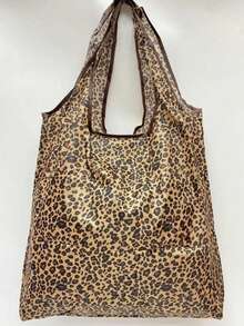 New Foldable Shopping Bag, Suitable For Daily Shopping, Outings, Beach Trips, Summer Outfits, Fashionable Leopard Print Handbag, Durable Polyester Material, Women's Large Capacity Leopard Print Handbag | Large Capacity, Easy To Fold, Suitable For Daily, Travel, Work, Shopping - Fashionable Leopard Print Handbag, Multifunctional Handbag, Sturdy And Durable Handles, Fashion Accessory - Gold - View 3