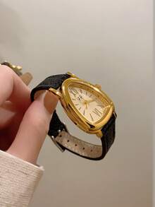 1pc Women's Oval Roman Numeral Casual Elegant Quartz Wristwatch, Suitable For Daily Wear - Black - View 7