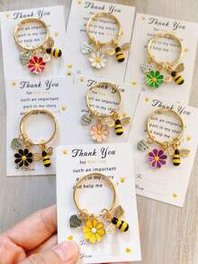 1pc/5pcs/7pcs Bee & Daisy Keychain Set With Thank You Card, Bag Key Pendant, Holiday Gift, Cute Party Key Ring Gift, Suitable For Birthday, Wedding, Teacher's Day And Graduation Gift, Back To School, Thanksgiving Gift, Teacher Gift, Car Keychain Accessory, Bag Accessory - Multicolor - View 4