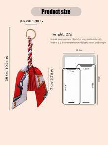 1pc French Style Tassel Scarf Keychain, Luxury Fashion Ribbon Bow Bag Charm, Scarf Tassel Pendant Key Ring, Car Key Decorative Hanging Ornament - Multicolor - View 12