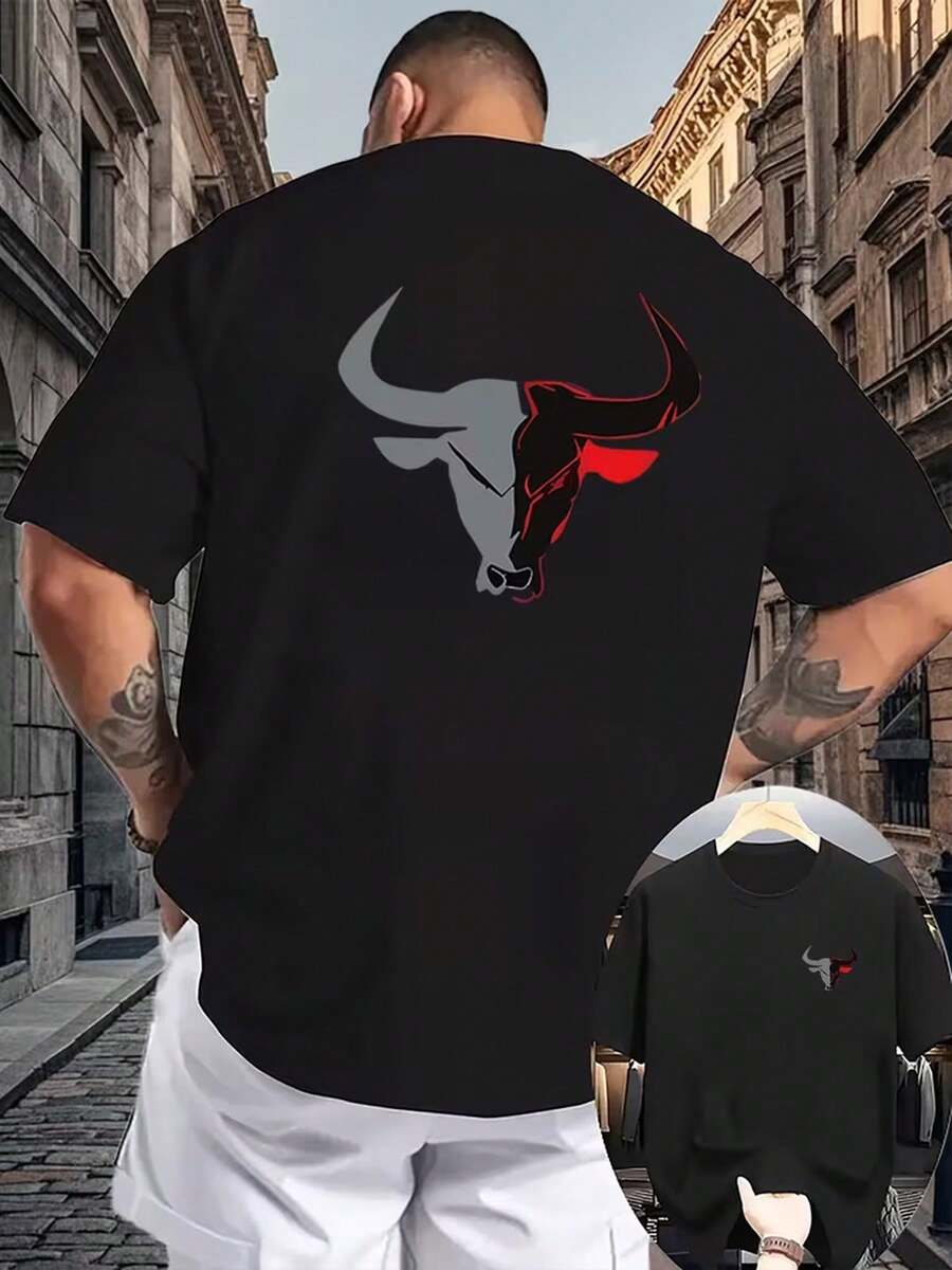 VintageShort-Sleeved T-Shirt, Fashionable And Versatile Casual Style, Cotton Blendsummer Tops - Black - View 1