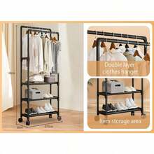 Robuster Kleiderständer Mit 2 Kleiderstangen & 3 Ablageböden, Freistehende Garderobe Für Schlafzimmer, Wohnzimmer & Ankleidezimmer – Ideal Für Jacken, Hemden & Schuhe, Platzsparend & Stilvoll - A - Übersicht 3
