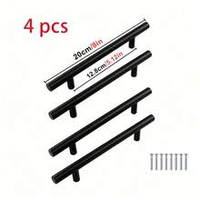Set 4 Gagang Dapur, Tarikan Pintu T-Bar Stainless Steel, Kenop dan Gagang Kabinet, Perangkat Keras Furnitur Hitam - hitam - View 15