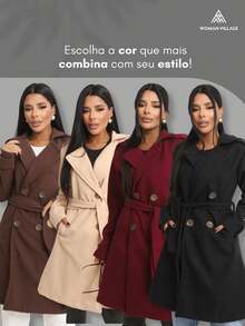 Women's Overcoat, Elegant, Fitted Winter La Batida Style - Rust Brown - View 6
