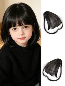 1件兒童夾式瀏海髮片含鬢角，耐熱纖維隱形空氣瀏海接髮，適合日常佩戴與節日派對（黑色/棕色/淺棕色） - 彩色 - 查看 10