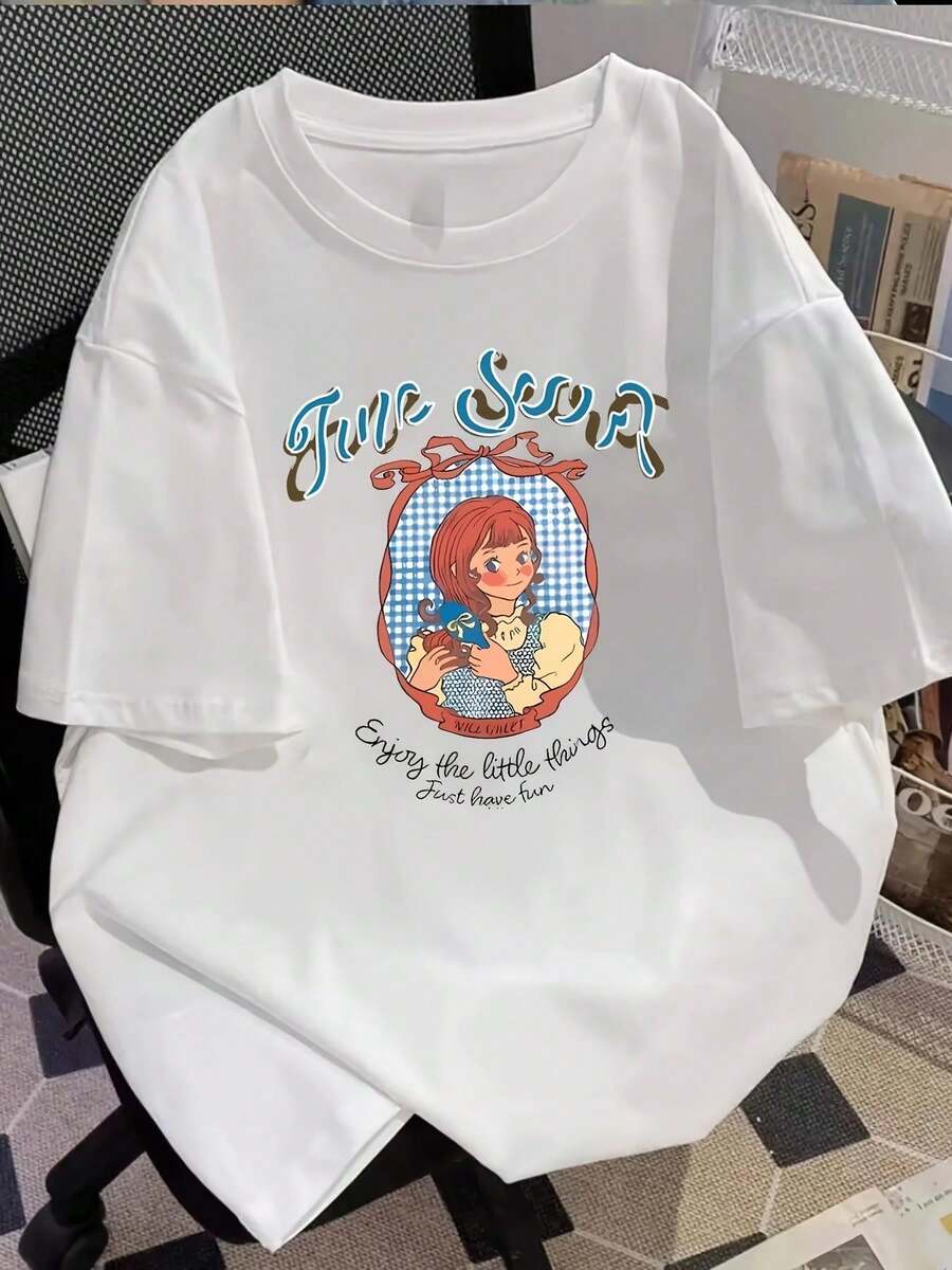 Cute Y2K Style Summer Top.1pac. Cute Y2K Style Summer Top. Women's 100% Cotton Oversized T-Shirt - Longline Casual Top, Cute Sailor Design, Loose Fit Black Tee, For Daily And Themed Events, Machine Washable, Summer Streetwear, Comfortable Graphic T-Shirt, Anti-See-Through Fabric. Perfect For Casual Wear. - 白色 - 查看 1