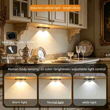 1 pieza Luz LED con sensor de movimiento para gabinete, Luz LED con sensor de movimiento, Luz decorativa, Luz LED para gabinete, Luz inteligente ultra delgada para encimera de cocina, 3 temperaturas de color, Adecuada para cocina, dormitorio, gabinete, armario, escaleras, pasillo - Luces de la colina - Ver 20