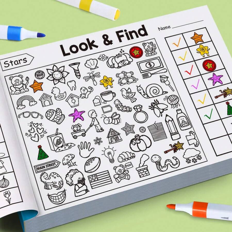 Libro para colorear de objetos ocultos para niños, artículos para encontrar, libro para colorear y dibujar, Flashcard educativo, libro de ejercicios de escritura a mano - Rojo - 32 páginas - Ver 1