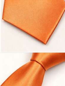 1PC Men's Solid Pink Fine Striped Textured Lightweight Self-Tie Necktie, Suitable For Wedding, Daily, School, Party, Date Matching - Coral Orange - View 2