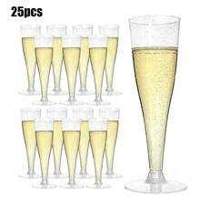 25/50pcs Elegant Reusable Plastic Champagne Flutes - 130ml/4.5oz Gold Glitter Glasses With Stem & Rim, ,Durable & Stylish For Weddings, Parties, Thanksgiving, Christmas, Halloween, New Year Party - trong suốt - Xem 13