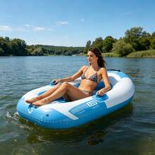 1pc Thickened Inflatable Raft, Portable Single Person Floating Tube With Handle, Lake River Beach Water Adventure Float - Blue and White - View 6