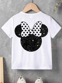 Disney Minnie Mouse Polka Dot Bow Summer T-Shirt, Perfect For Teenagers And Children, And An Ideal Choice For Kids Visiting Disneyland. - White - View 3