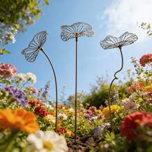 3 Styles Distressed Rusty Leaf Ground Stake Garden Decor, Hollow Flower Holder For Yard Planter Landscaping, Minimalist Iron Outdoor Balcony Garden Ornament - A - View 5