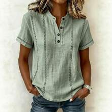 2026 Summer Loose Casual Printed Button Stand Collar Short Sleeve Women's Shirt - White - View 5