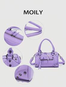 1pc Fashionable PU Leather Lilac Color Shoulder Bag - Lilac Purple - View 6